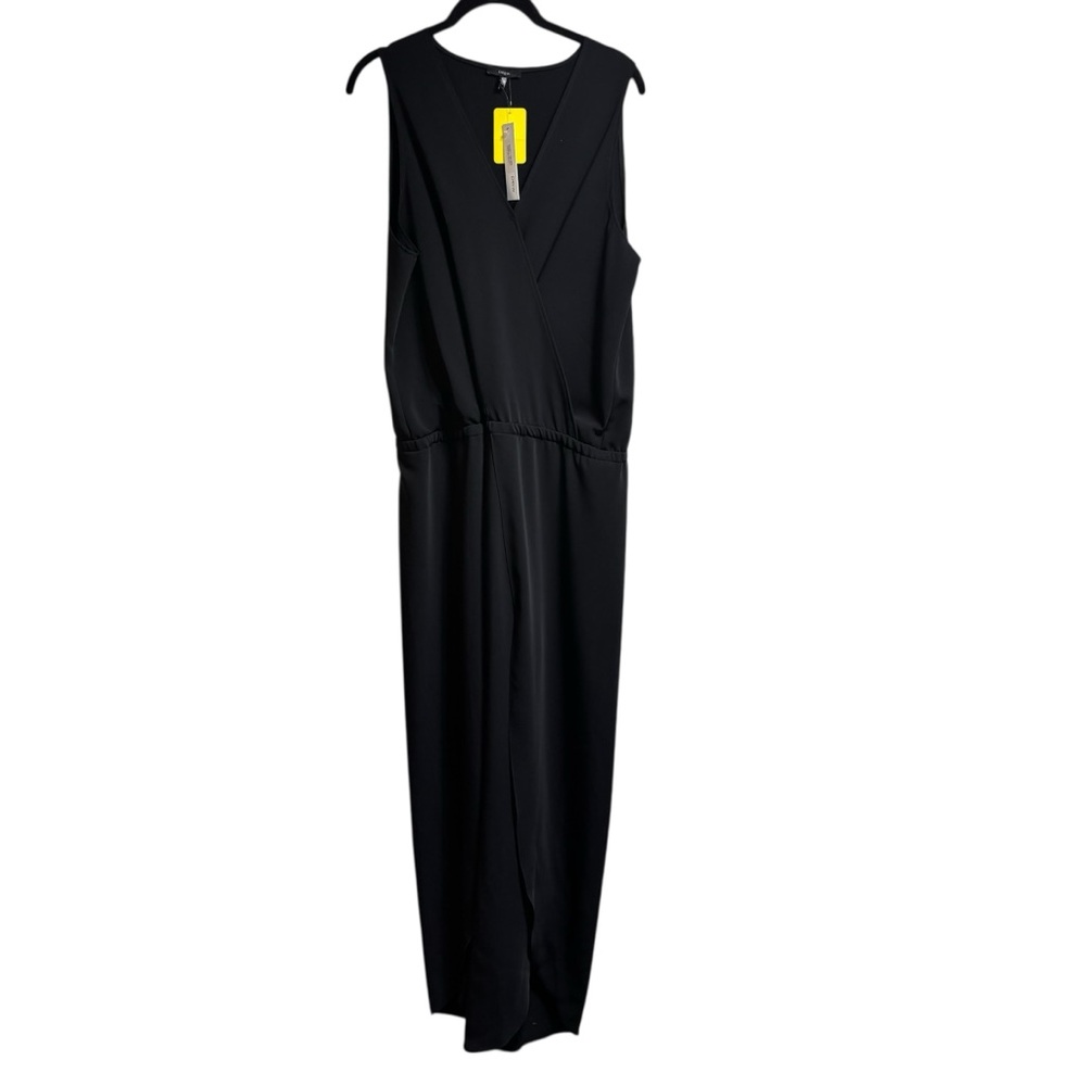 NWT Drew Mila Whitney Jumpsuit Black Sleeveless Wrap Neck Slit Leg Large #842